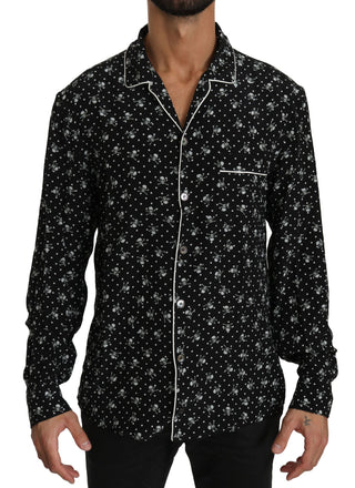 Elegant Silk Pajama Shirt With Skull Print