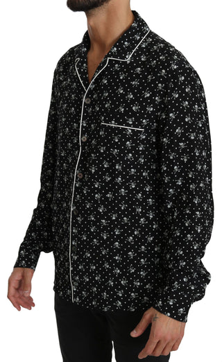 Elegant Silk Pajama Shirt With Skull Print