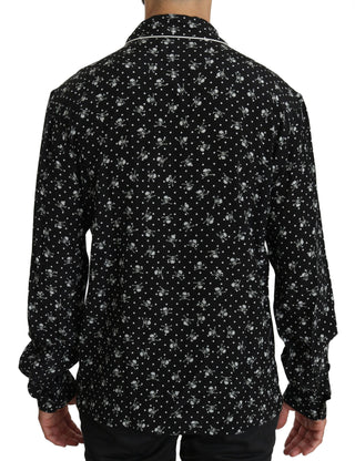 Elegant Silk Pajama Shirt With Skull Print