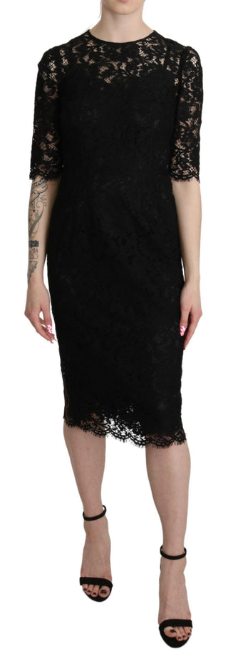 Elegant Black Lace Sheath Knee-length Dress