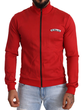 Elegant Red Full Zip Sweater With Dg Motor Club Motif