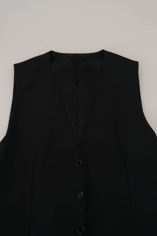 Elegant Black Formal Wool-silk Dress Vest