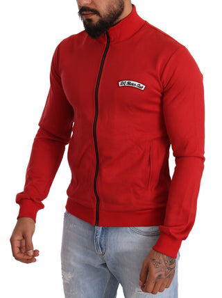 Elegant Red Full Zip Sweater With Dg Motor Club Motif