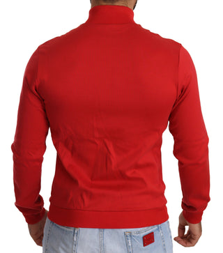 Elegant Red Full Zip Sweater With Dg Motor Club Motif