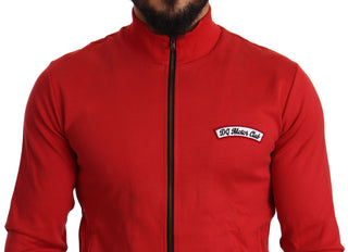 Elegant Red Full Zip Sweater With Dg Motor Club Motif