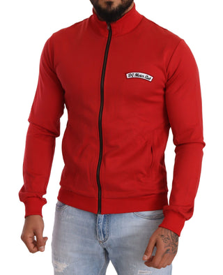 Elegant Red Full Zip Sweater With Dg Motor Club Motif