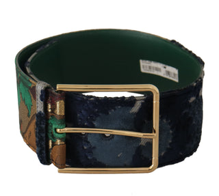 Elegant Green Leather Belt With Logo Buckle