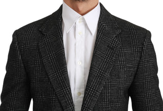 Elegant Gray Plaid Slim Fit Blazer