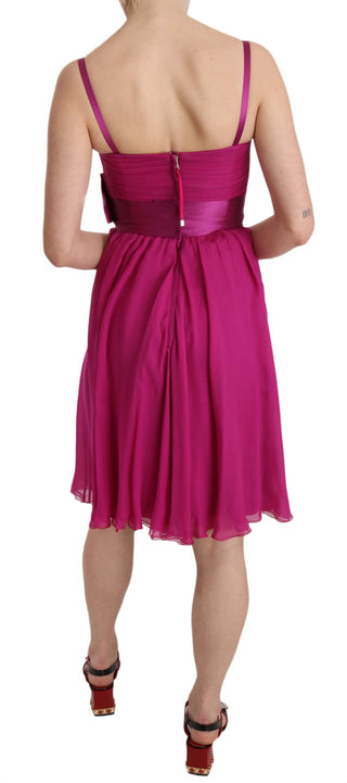 Elegant Fuchsia Pink Silk Bow Front Dress