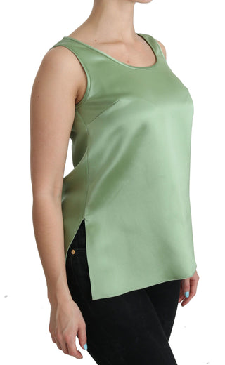 Elegant Silk Sleeveless Top In Light Mint Green