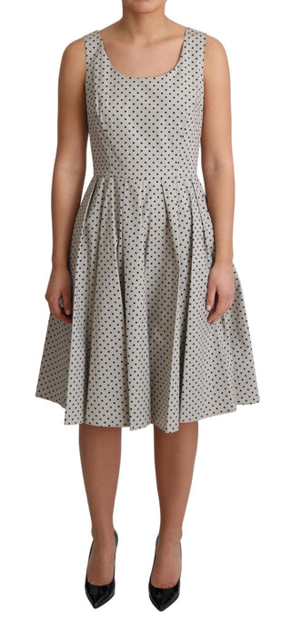 Polka-dotted Beige Sleeveless A-line Dress