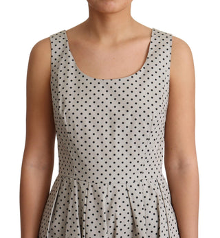 Polka-dotted Beige Sleeveless A-line Dress