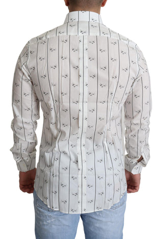White Bee Print Cotton Button Down Shirt