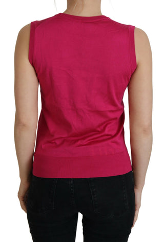 Chic Pink Silk Sleeveless Tank Top Vest