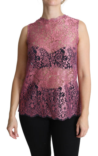 Elegant Pink Taormina Lace Sleeveless Top