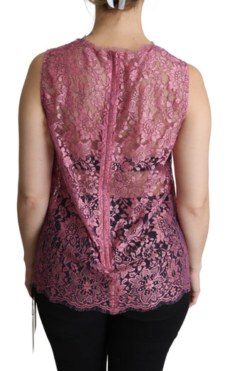 Elegant Pink Taormina Lace Sleeveless Top