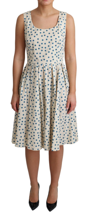 Elegant Beige Polka Dot A-Line Sleeveless Dress