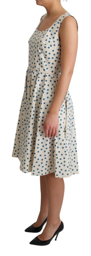 Elegant Beige Polka Dot A-line Sleeveless Dress