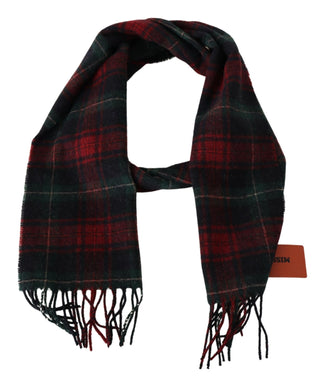Elegant Check Wool Scarf With Logo Embroidery