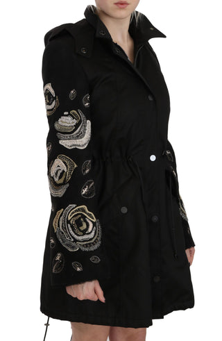 Elegant Black Beaded Parka Jacket For Women