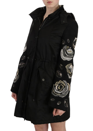 Elegant Black Beaded Parka Jacket For Women