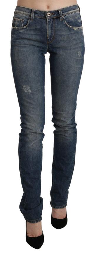 Chic Mid Waist Skinny Denim In Blue Washed