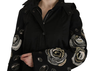 Elegant Black Beaded Parka Jacket For Women