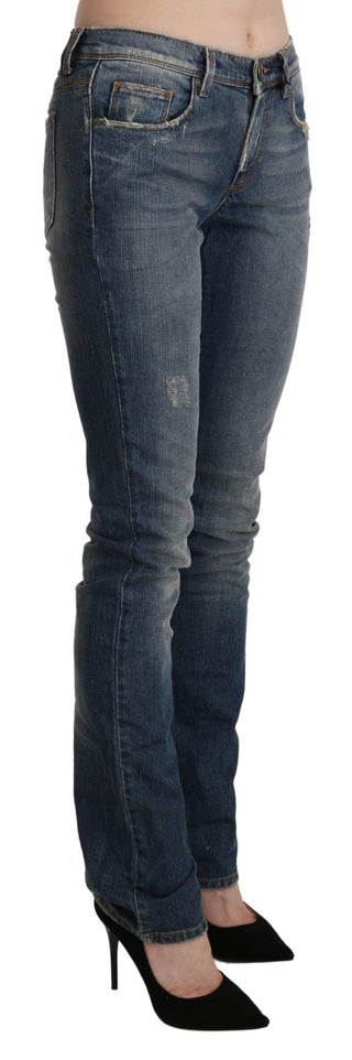 Chic Mid Waist Skinny Denim In Blue Washed