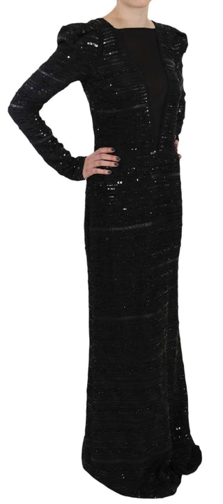 Black Silk Sheath Maxi Dress With Sequins