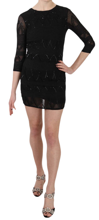 Elegant Black Silk Mini Dress With Sequins