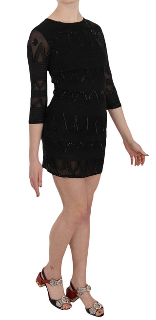 Elegant Black Silk Mini Dress With Sequins