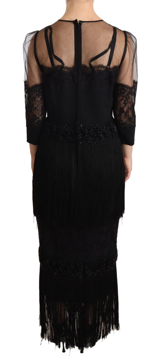 Elegant Lace Midi Dress In Black