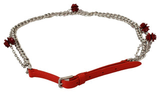 Elegant Floral Rose Waist Belt In Vibrant Red