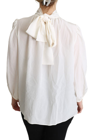 Elegant White Silk Pussy Bow Blouse