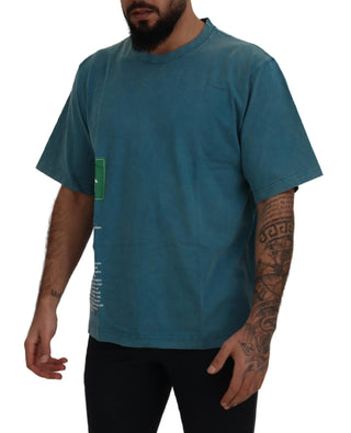 Elegant Crew Neck Cotton Tee In Blue