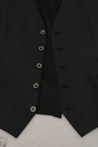 Elegant Black Wool Silk 3-Piece Martini Suit