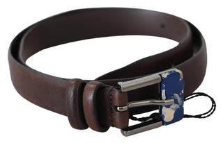 Elegant Brown Leather Classic Belt With Silver-tone Buckle