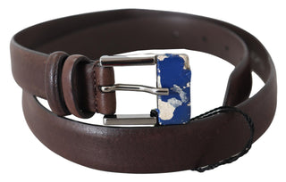 Elegant Brown Leather Classic Belt With Silver-tone Buckle