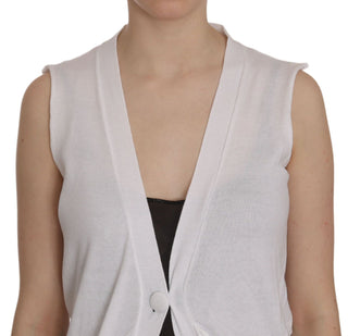 Elegant Sleeveless Cotton Vest In Pristine White