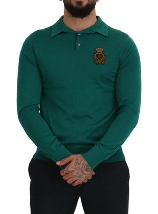 Green Cashmere Collared Logo Pullover Sweater