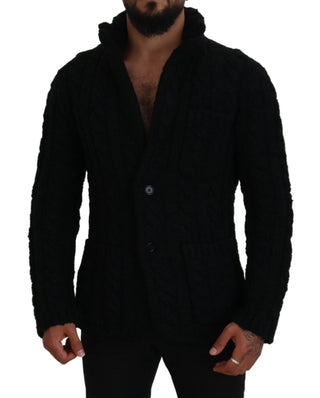 Elegant Black Wool-cashmere Blend Cardigan