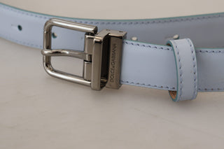 Sleek Light Blue Leather Belt