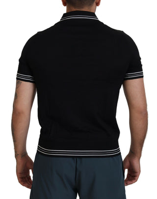 Black Polo Short Sleeve Silk T-shirt