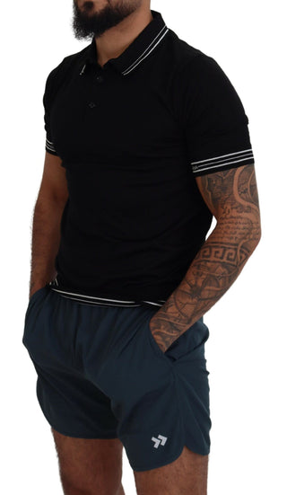 Black Polo Short Sleeve Silk T-shirt