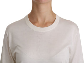 Elegant White Silk Crew Neck Top