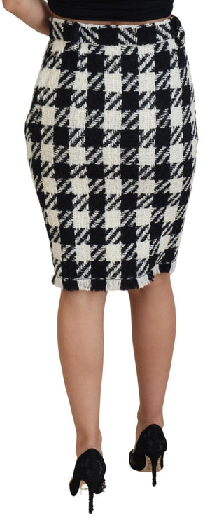 Elegant Houndstooth High-waist Knee-length Skirt