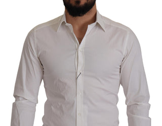 Elegant White Slim Fit Gold Dress Shirt