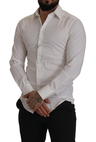 Elegant White Slim Fit Gold Dress Shirt