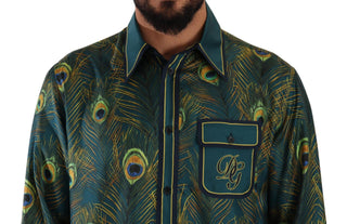 Peacock Feather Print Silk Shirt