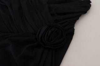 Elegant Black Sheath Wrap Wool Dress